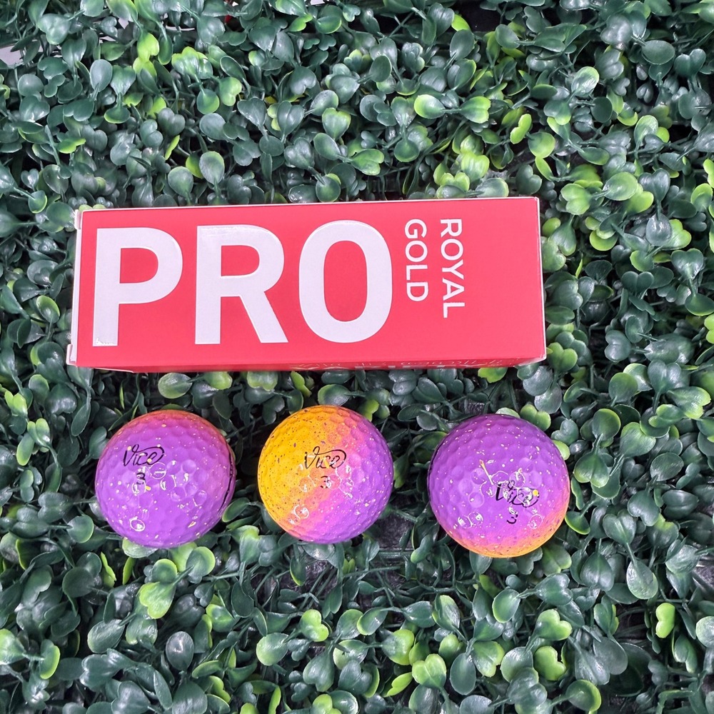 Vice Pro Royal Gold Golf Balls Purple Yellow Drip 3-Piece Urethane Sleeve of 3